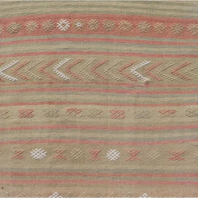 Mid 20th Century Vintage Striped Turkish Kilim Runner With Stripes in Tan Ivory & Light Coral For Sale - Image 9 of 12