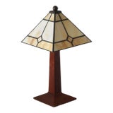Vintage Stickley Small Lamp With Art Glass Shade For Sale