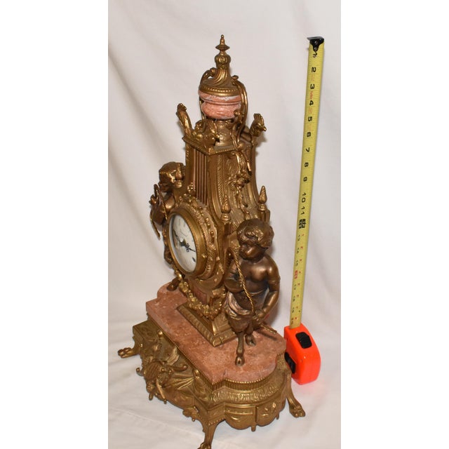 Brevettato Italian Baroque Style Brass Marble 8Day Mantel Clock With