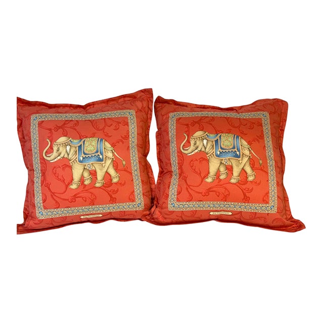 Pair Jim Thompson Thai Silk Elephant Pillows, Tony Duquette Style, circa 1990s For Sale