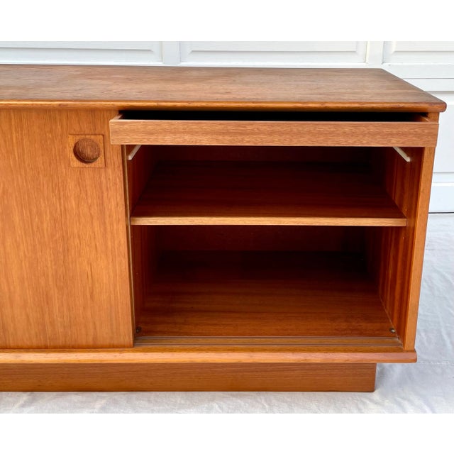 Wood Dyrlund Mid-Century Modern Danish Sliding Door Cabinet Sideboard For Sale - Image 7 of 13