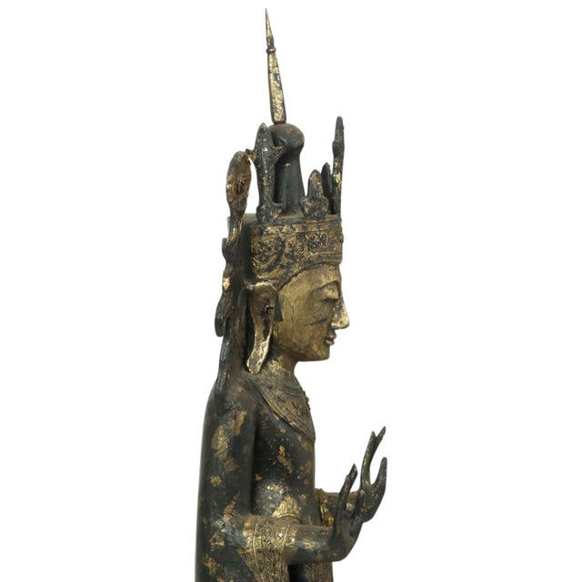 Black Very Large Weathered Gilded Wood Statue of Buddha, Burma For Sale - Image 8 of 18