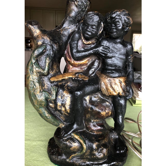 Figurative Vintage Aboriginal Lamp, Australian, Plaster, With Shade For Sale - Image 3 of 6
