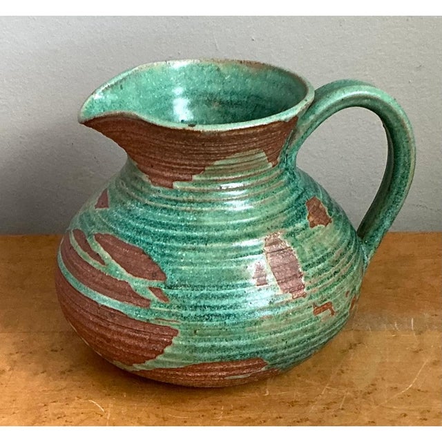 Vintage Green and Brown Ceramic Pitcher For Sale - Image 11 of 13