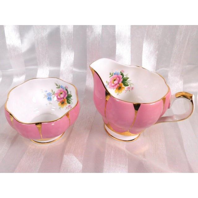 Contemporary 1950s Queen Anne Pink Bone China Sugar Bowl and Creamer For Sale - Image 3 of 5