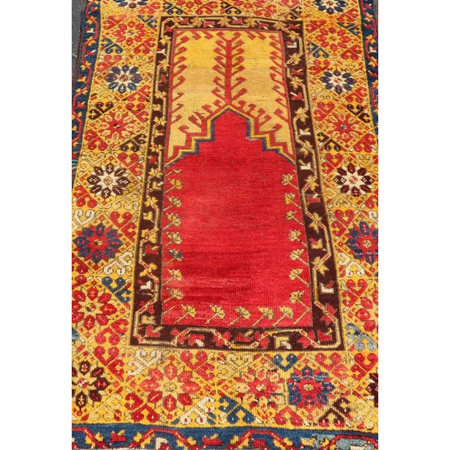 Antique Turkish Prayer Rug in Vibrant Saffron Yellow, Red and Blue. Keivan Woven Arts / rug J10-1010, country of origin /...