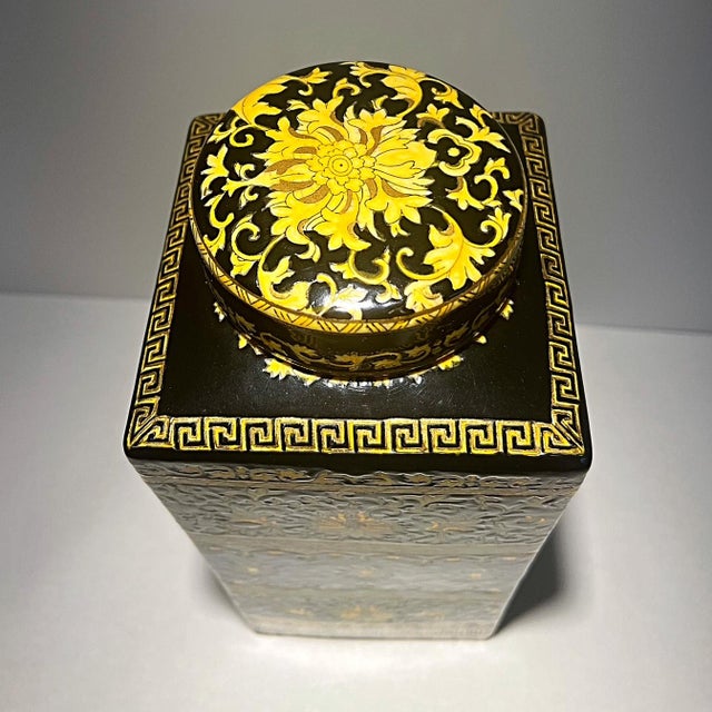 Square Hand Painted Greek Key Lidded Jar For Sale - Image 4 of 6