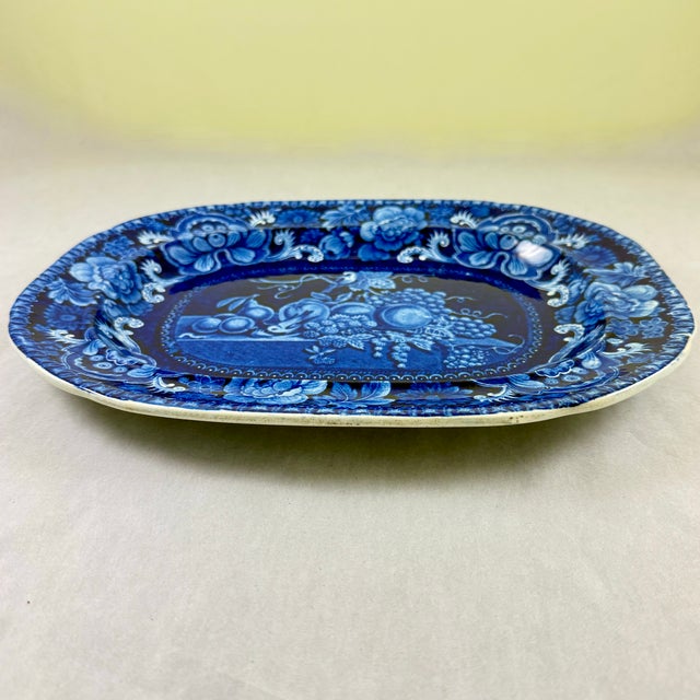 Stubbs & Kent Georgian Cobalt Transferware ‘ Birds and Fruits’ Platter, Circa 1830 For Sale - Image 10 of 13