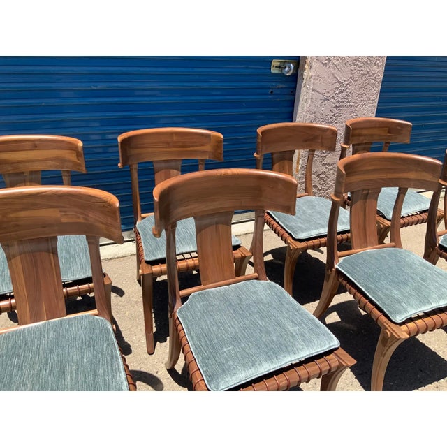 Mid-Century Modern 1980s Vintage Klismos Style Solid Walnut Dining Chairs - Set of 8 For Sale - Image 3 of 7