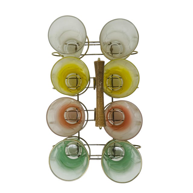 1960's Mid-Century Blendo Frosted Glassware Set With Caddy, Set of 8 Highball Glasses, MCM Barware For Sale - Image 11 of 12