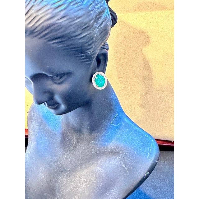 6 Carat Oval Shape Emerald and Diamond Post Back Earrings 14 Karat Yellow Gold For Sale - Image 11 of 18