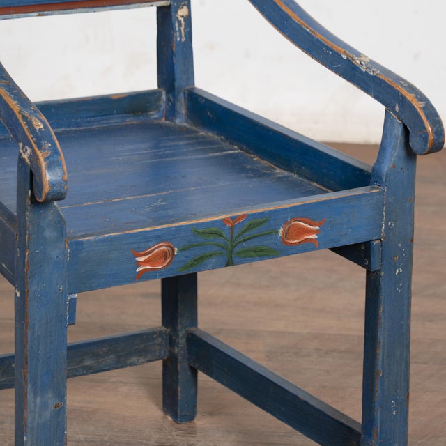 Wood Original Blue Painted and Carved Swedish Chair, Dated 1722 For Sale - Image 7 of 14