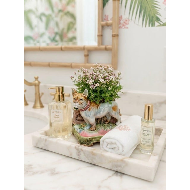 Cream Vintage French Majolica Boxer / French Bulldog Figural Planter & Desk Catchall For Sale - Image 8 of 12