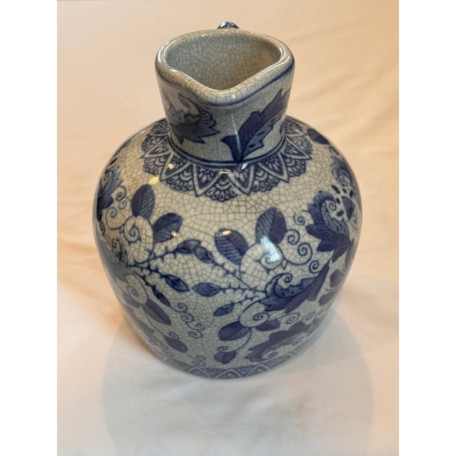 Vintage Chinese Blue and White Porcelain Pitcher With Crackle Glaze For Sale In Austin - Image 6 of 7