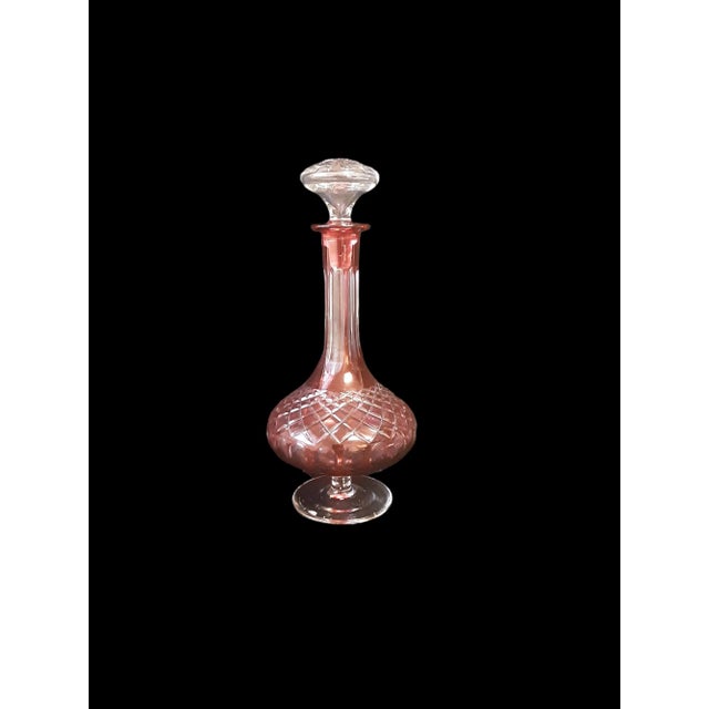 Vintage Cut Glass Cranberry Crystal Decanter For Sale - Image 4 of 5
