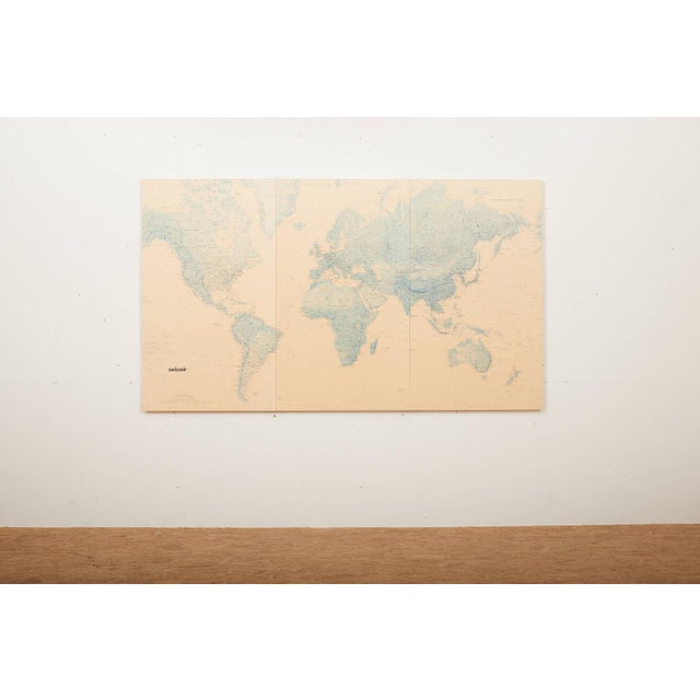 Swissair World Map on Wooden Boards with Metal Connectors, in Worn conditions. Designed 1970 to 1979 This piece has an...