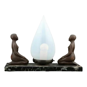 1920s Art Deco Period American Nuart Frankart Style Sculptural Female Nude Figure Table Lamp