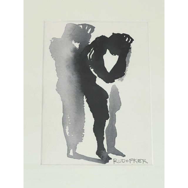 Vintage ‘Shadow of Lovers’ minimalist style, original painting watercolor art work signed by the artist Jane Rudofker....