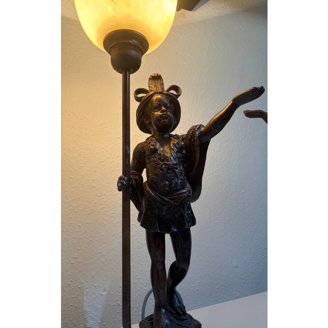 Mid-20th Century Venetian Style Figural Bronze Blackamoor Table Lamps on Red Marble Bases - A Pair For Sale - Image 4 of 9