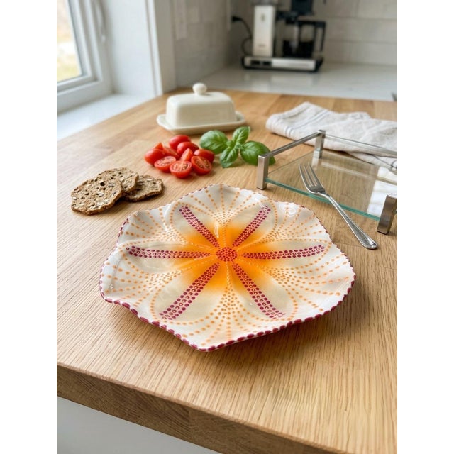 Orange Hand-Painted South African Ceramic Sea Urchin Platter For Sale - Image 8 of 12
