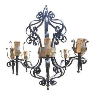 Vintage Italian Wrought Iron Chandelier For Sale