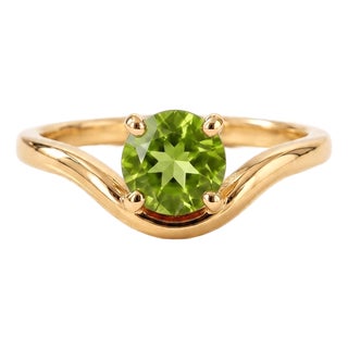 Curved Peridot Solitaire Ring • Minimalist v-Band Promise Ring • August Birthstone Ring Us 7 For Sale