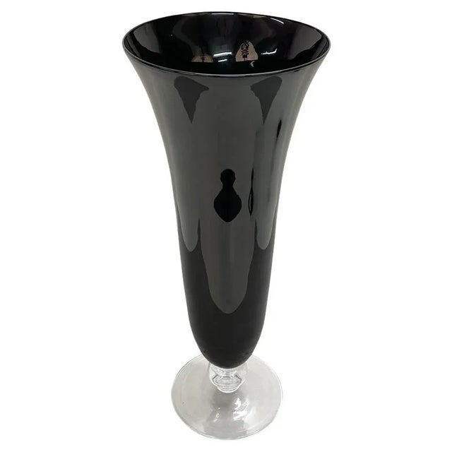 Large Mid-Century Italian Black Glass Artistic Vase with Crystal Base, 1980s For Sale - Image 14 of 14