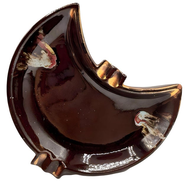 1950s Mid Century Ceramic Crescent Shaped Glazed Ashtray Dish For Sale - Image 5 of 6