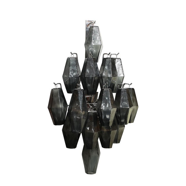 Pair of Modernist Smoked Gray Murano Glass Diamond-Form Polyhedral Wall Sconces For Sale - Image 14 of 18