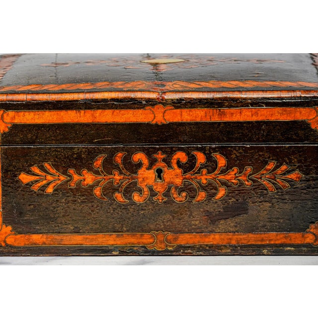 Black Beautiful Antique Victorian Lacquered Music Box Case Decorative Inlaid Wooden Box W/ Key European Home Decor For Sale - Image 8 of 18