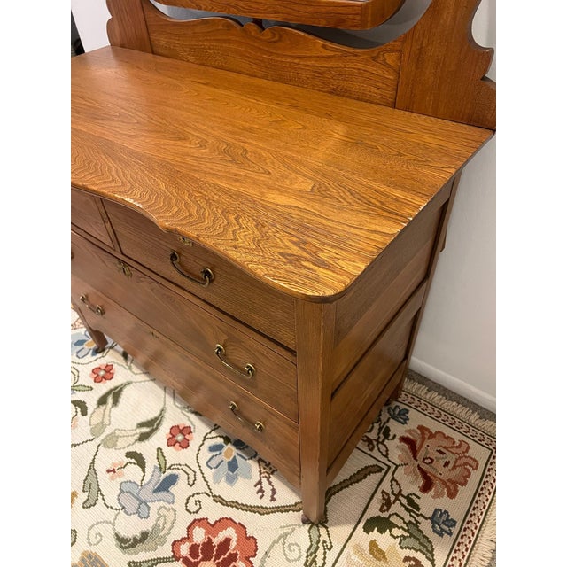 Wood Antique American Quarter-Sawn Oak Dresser With Tilting Mirror, Circa 1900 For Sale - Image 7 of 12