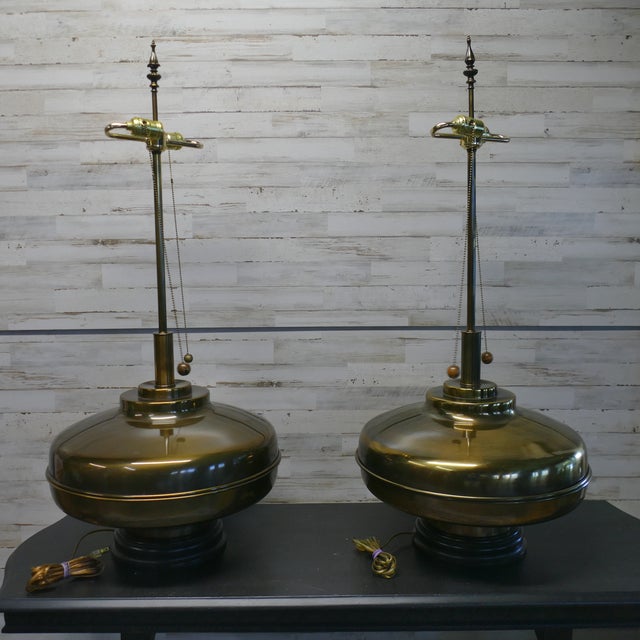 Mid-Century Modern Mid 20th Century Authentic Marbro Monumental Brass Table Lamps With Original Pleated Shades - a Pair For Sale - Image 3 of 18