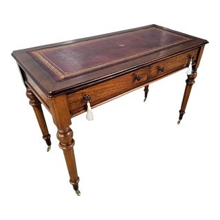 19th Century Antique Victorian Leather Top Writing Table For Sale