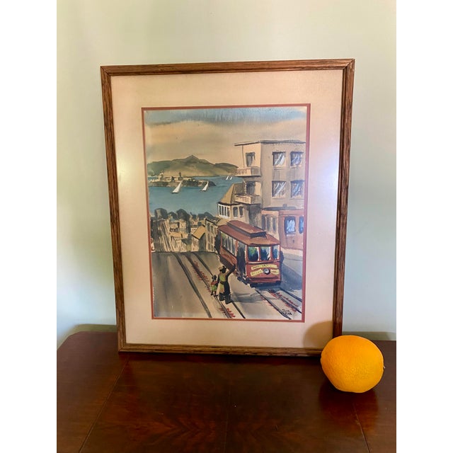 Jack Laycox Watercolor San Francisco Trolley Circa 1960s Framed Signed For Sale - Image 13 of 14