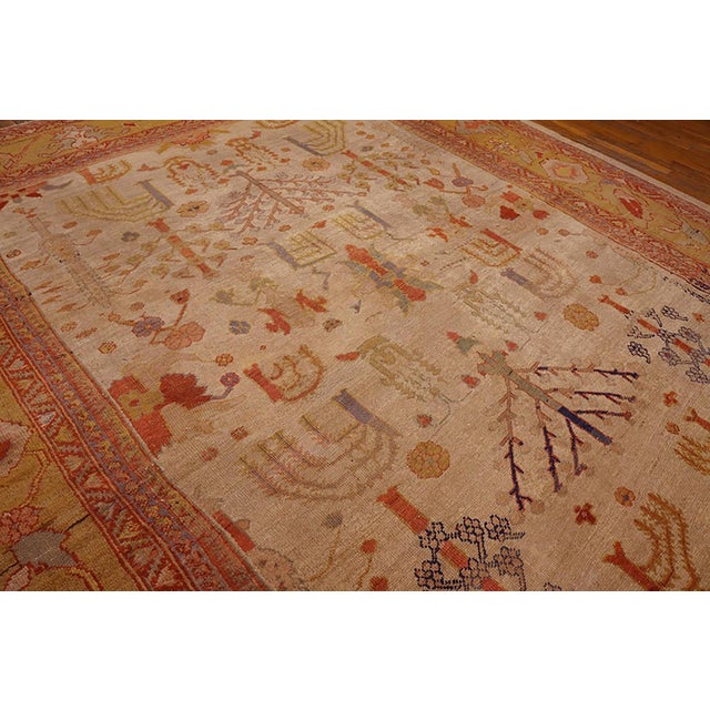 Tribal 1880s Ivory Yellow Geometric Tribal Antique Persian Ziegler Sultanabad Rug 10' X 12'3" Wool Carpet For Sale - Image 3 of 6