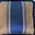 Pair of elegant blue and gold striped silk pillows with blue brush fringe.