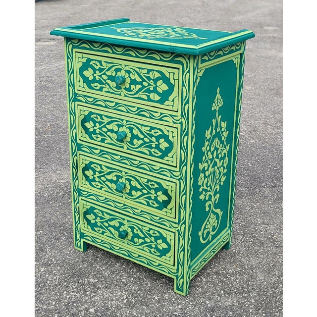 Moroccan Hand‑Painted Moroccan Nightstand / Green Zoua9 Woodwork For Sale - Image 3 of 7