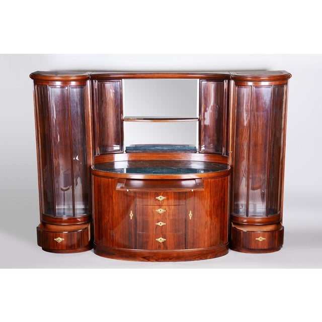 Art Deco Oval-Shaped Sideboard in Rosewood & Original Glass and Mirror, Czech, 1920s For Sale - Image 17 of 18