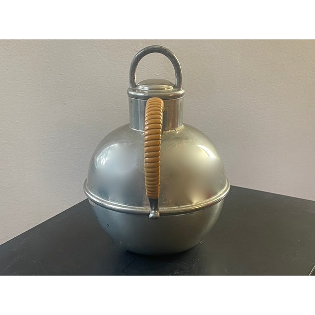1950s 1950s Mid-Century Modern Hanle & Debler Pewter "Guernsey" Pitcher With Rattan/Wicker Handle For Sale - Image 5 of 8