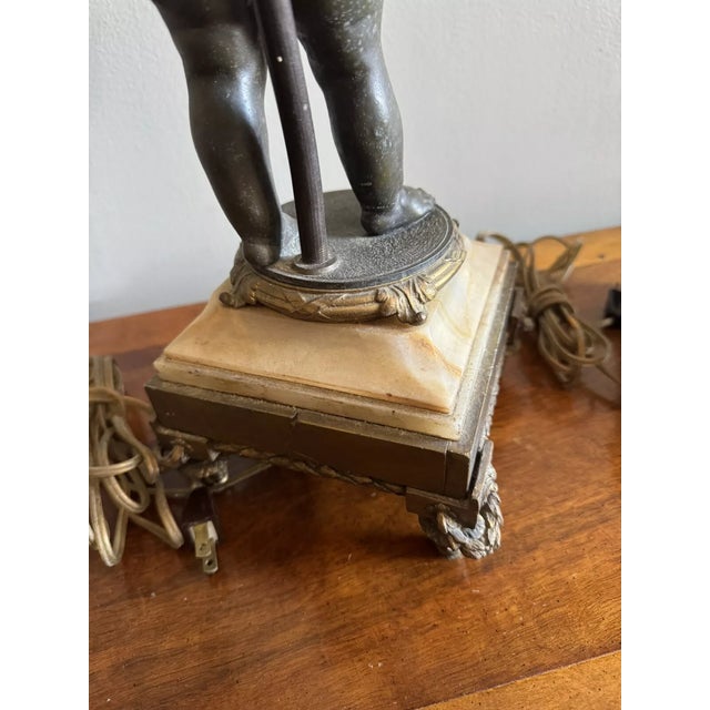 Pair of French Late 19th Century Bronze & Marble Double Socket Table Lamps For Sale - Image 12 of 12