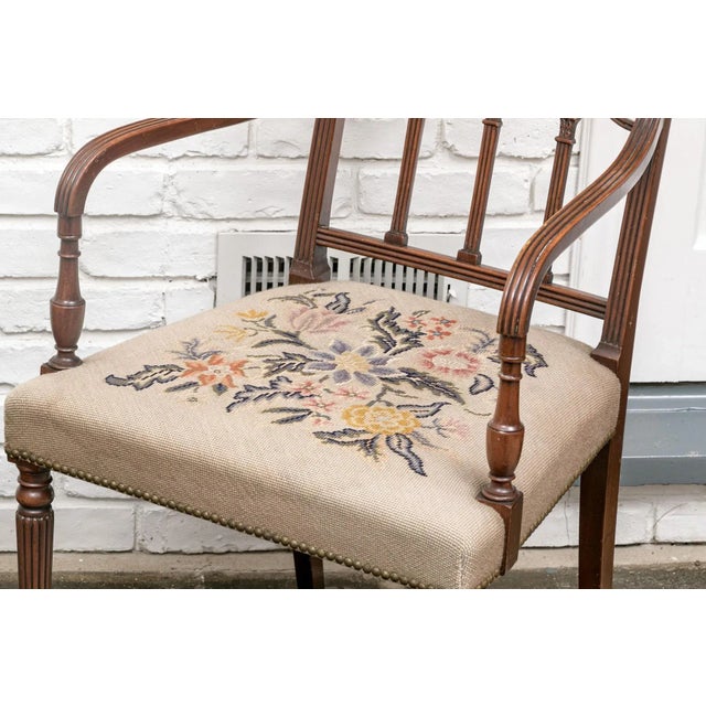 Traditional Vintage Regency Style Carved Needlepoint Armchairs- Set of 2 For Sale - Image 3 of 12