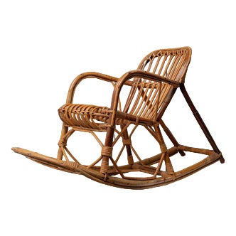 Vintage Children's Rocking Chair in Bamboo, 1970s For Sale