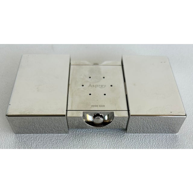 Asprey London Swiss Made Clic Clac Travel Clock, Original Box and Suede Pouch For Sale - Image 9 of 11