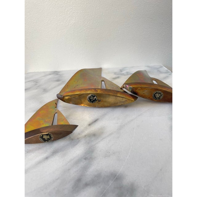Mid 20th Century Vintage Collection of Brass Sailboat Figurines- Set of 3 For Sale - Image 5 of 7