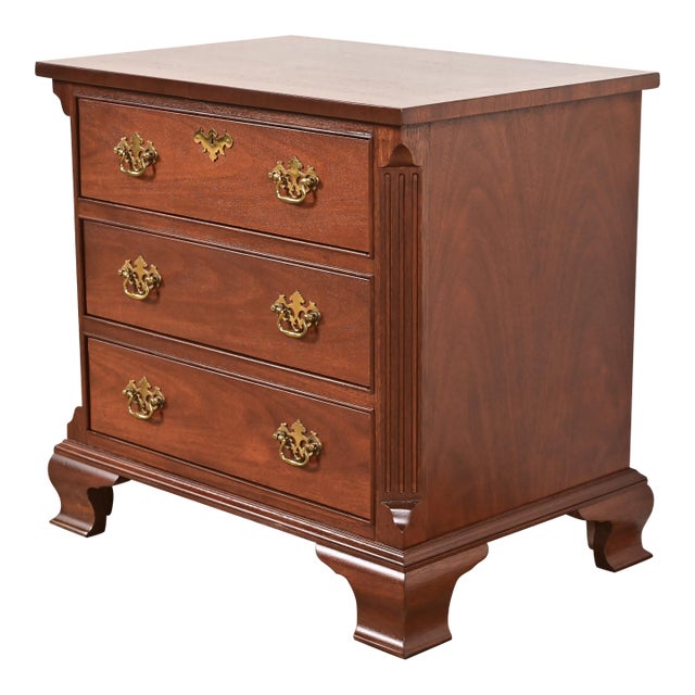 Baker Furniture Georgian Carved Mahogany Bedside Chest, Newly Refinished For Sale