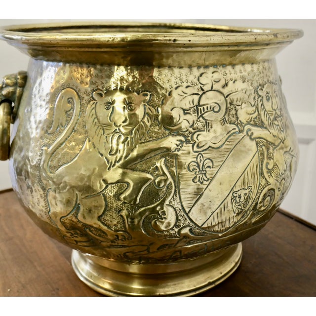 19th Century Gothic Brass Jardiniere with Shields For Sale - Image 3 of 7