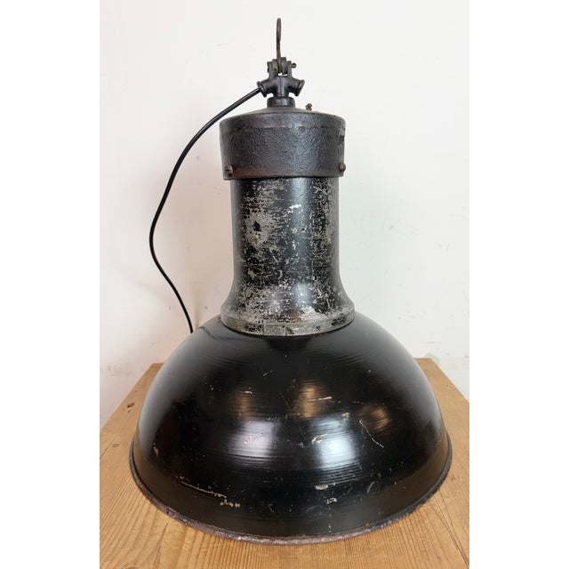 Large Industrial Black Factory Pendant Lamp with Cast Iron Top from Elektrosvit, 1950s For Sale - Image 14 of 18