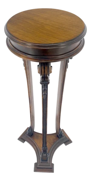 Carved Walnut Tripod Style Base 17" Round Top Plant Lamp Table Stand Pedestal