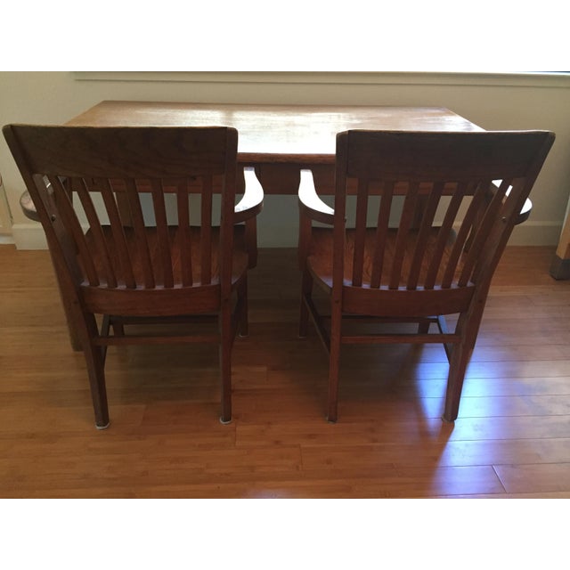 Two Craftsman antique oak library or banker chairs with saddle seat. Super strong, sturdy and comfortable.