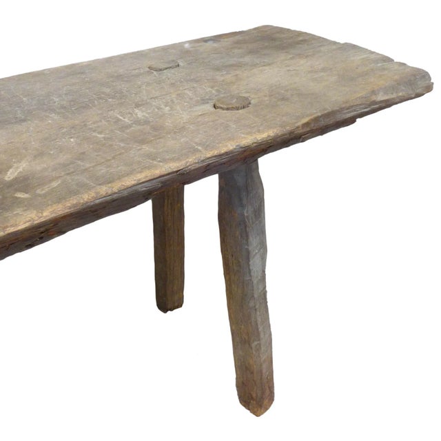 1930s Rustic Hand-Hewn Wood Low Console Table For Sale - Image 4 of 5